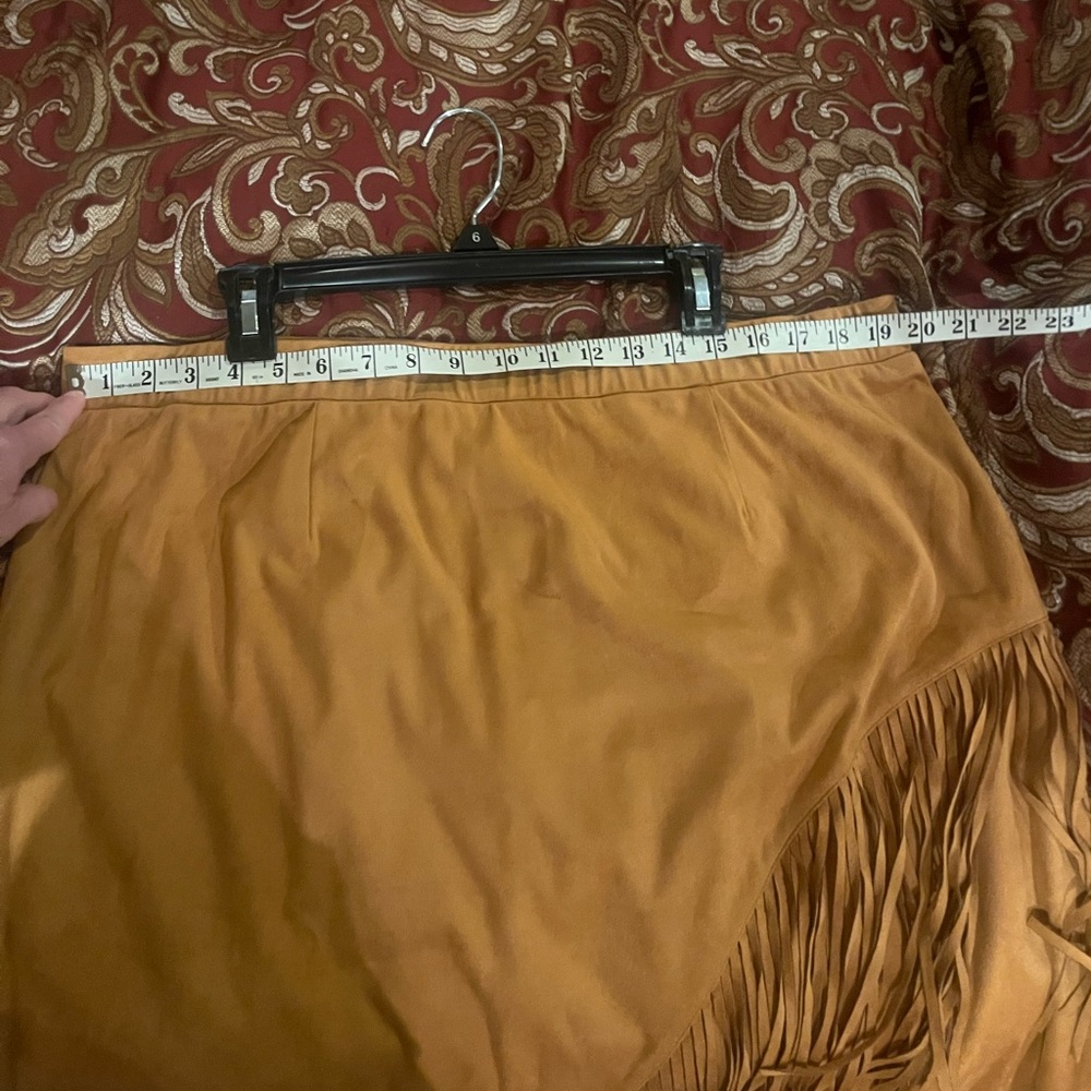 American West Camel Asymmetrical Fringe Midi Skirt - Picture 10 of 12